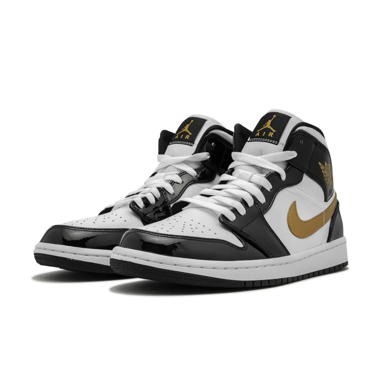 Jordan 1 Mid Patent Black White Gold - 2