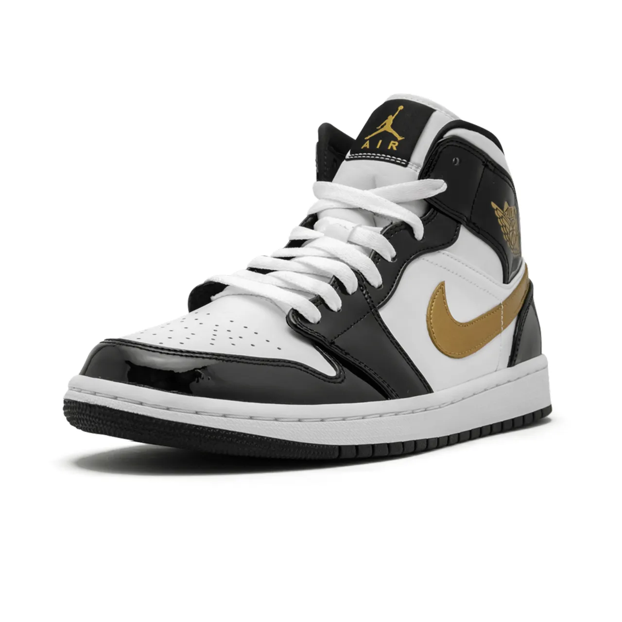 Jordan 1 Mid Patent Black White Gold - 4